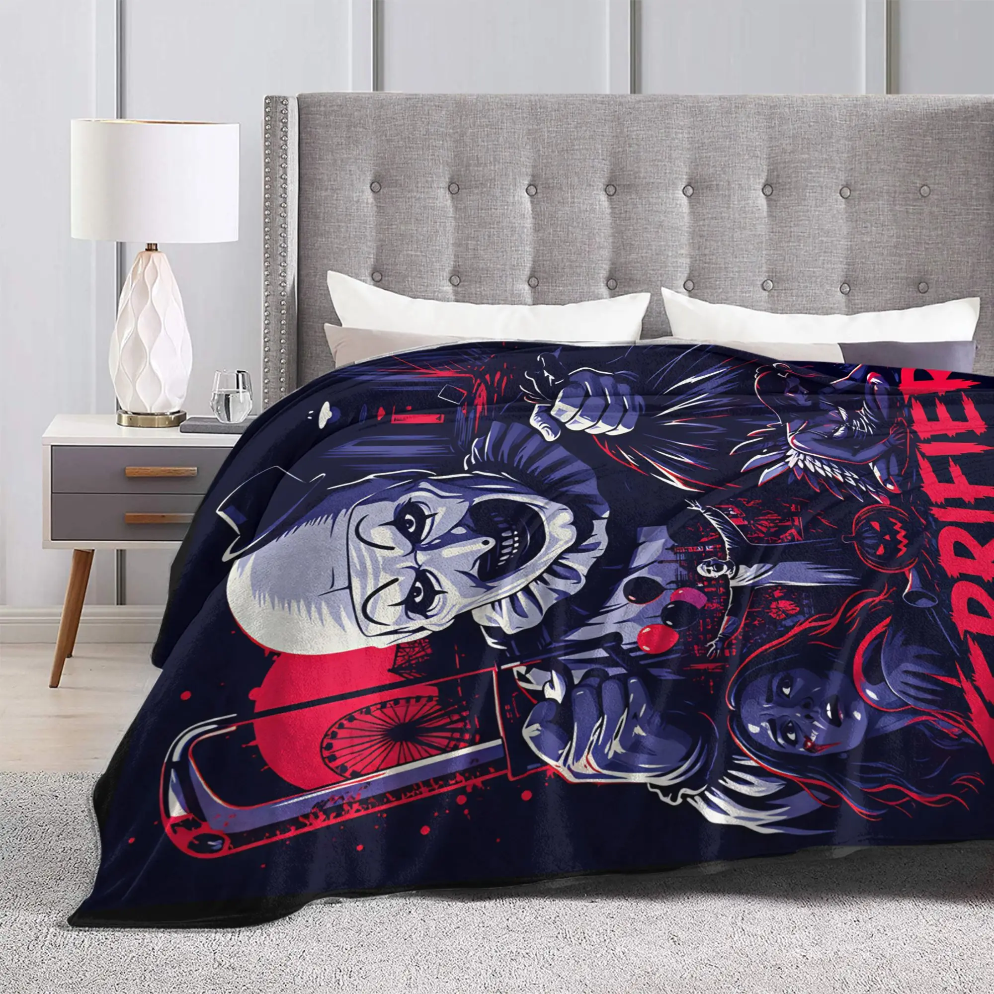 Terrifier 4 Halloween Super Soft Blanket Horron Children Plush Throw Blanket Graphic Outdoor Flannel Bedspread Sofa Bed Cover