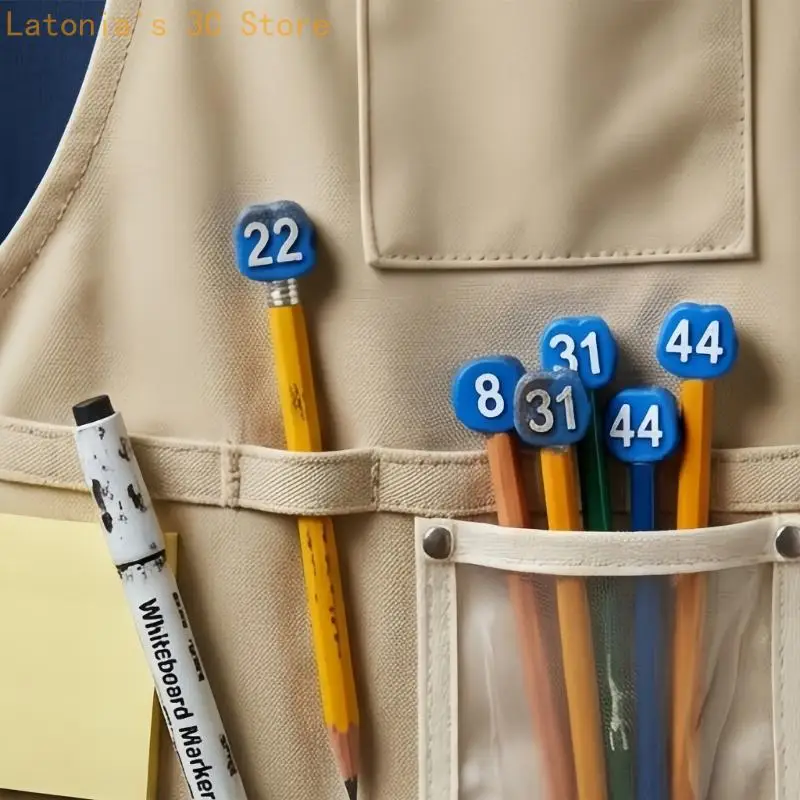 Pencil Number Markers Set, 1-50 Numbered Rubber Pencil Cap for Teacher Supply Control, Shared Classroom and Office Use X3UB