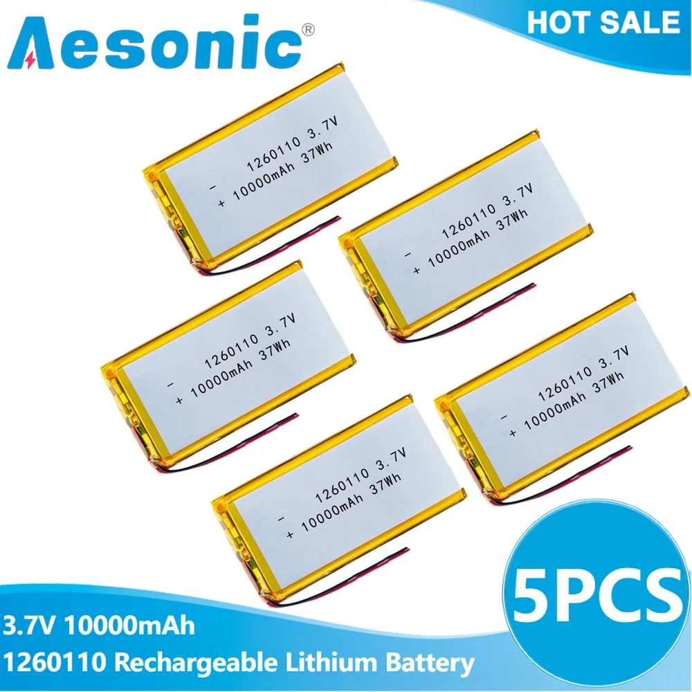 

5PCS 3.7V 10000mAh 1260110 Rechargeable Battery Lithium Polymer Batteries Lipo Li-Po Cells for Power Bank Laptop Camping Lights