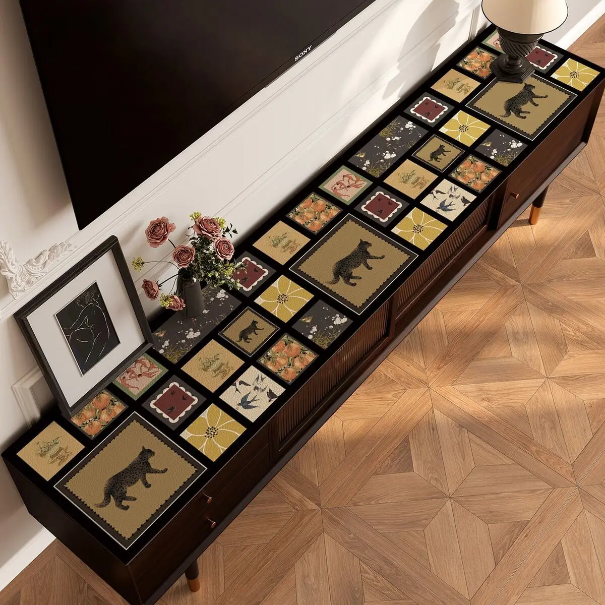 Retro TV Cabinet Table Protection Pad Silicone Oil-proof Heat Insulation Long Tablecloth Sideboard Table Mat Shoe Cabinet Cover