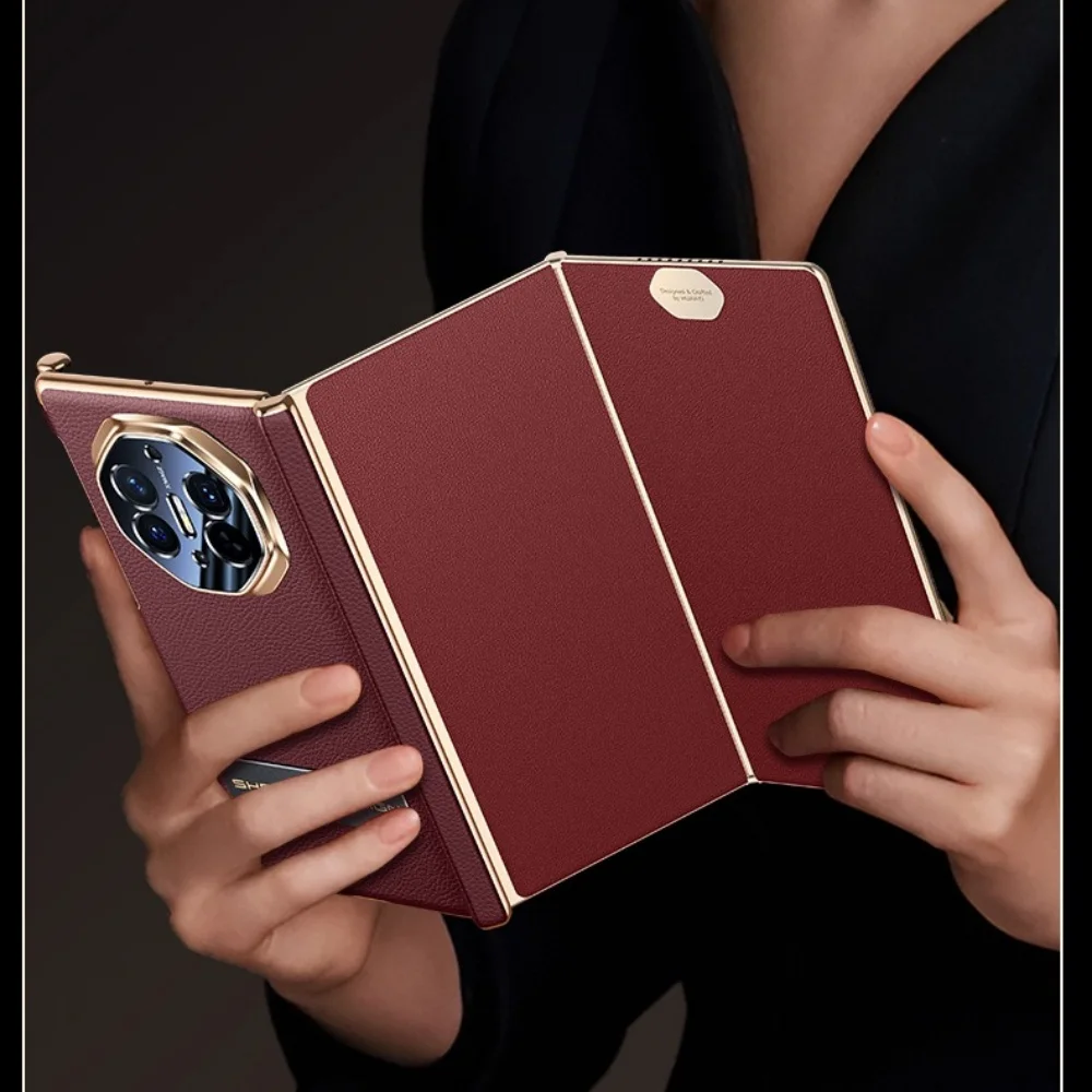 

Natural Cowhide Leather Double Hinge Litchi Case For Huawei Mate XT XTS Bracket Cover