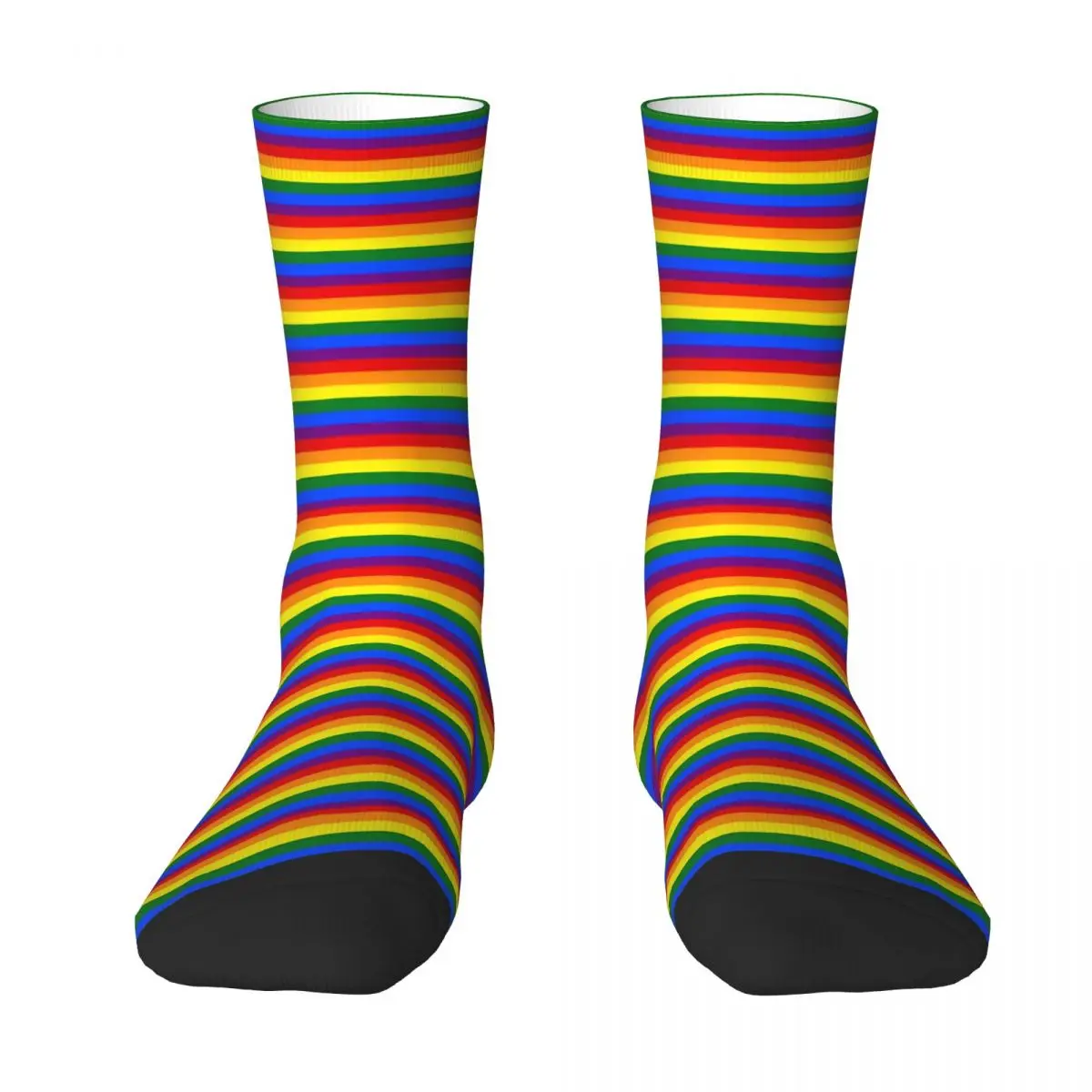 Rainbow Striped Socks Colorful Print Elegant Stockings Unisex Soft Cycling Socks Autumn Design Non Slip Socks