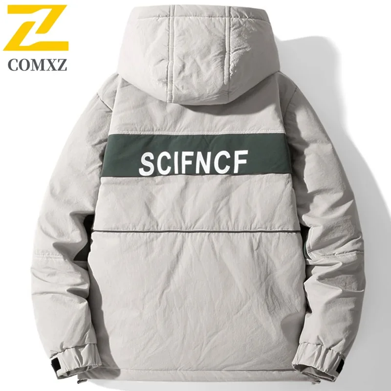 COMXZ Men's Puffer Jacket New Style Minimalist Hooded Thick Warm Travel Winter Jacket Snowy High-Quality Windproof Padding Coat