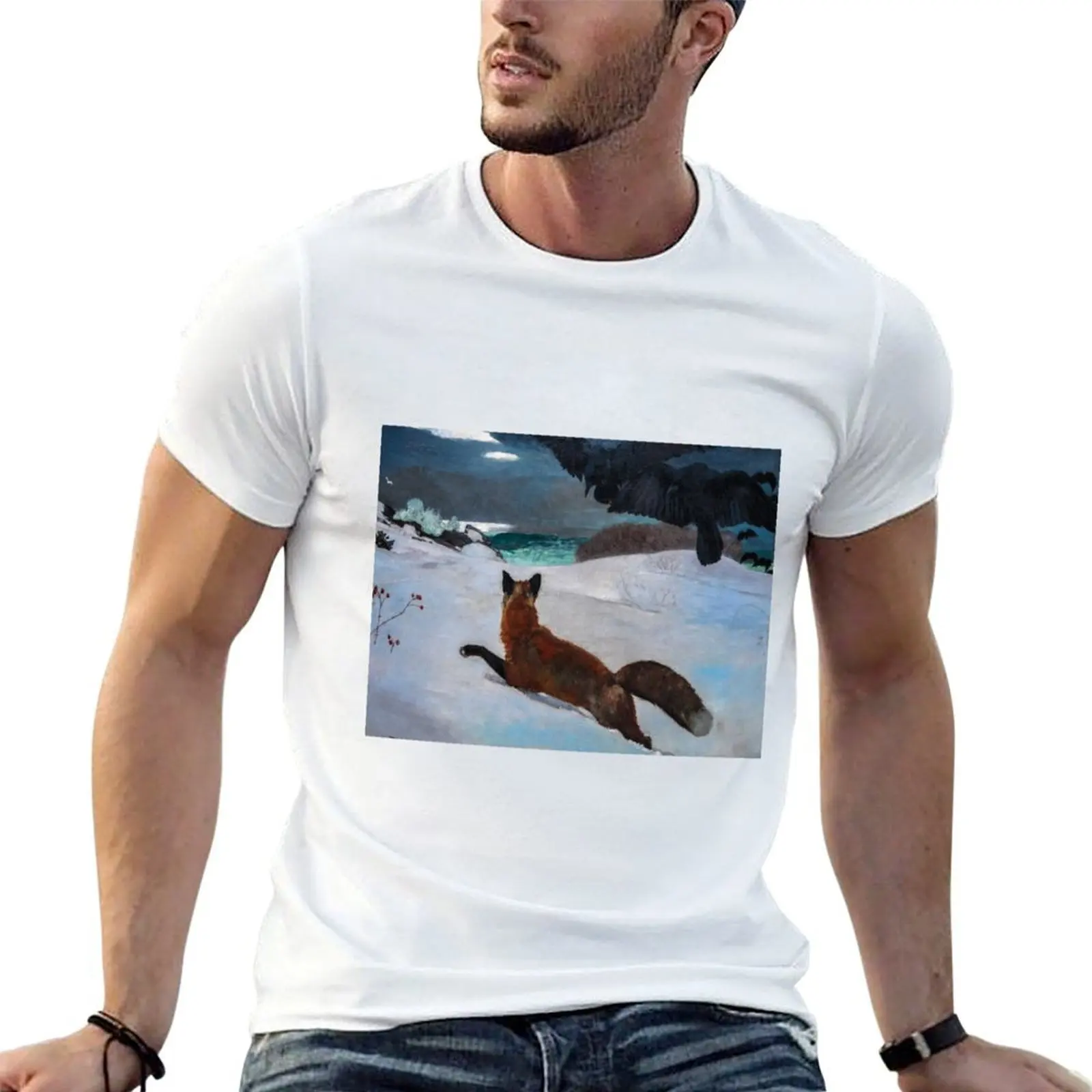 Футболка с изображением охоты на лису от Уинслоу Гомера, мужские футболки, облегающие футболки, хлопковые футболки с индивидуальным принтом, футболки высокого качества