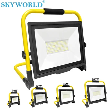 SKYWORLD Luz de trabajo LED portátil de 30-200W, luces de inundación LED de 6000K cable de 3M 10 pies con enchufe reflector portátil ajustable 110V 220V