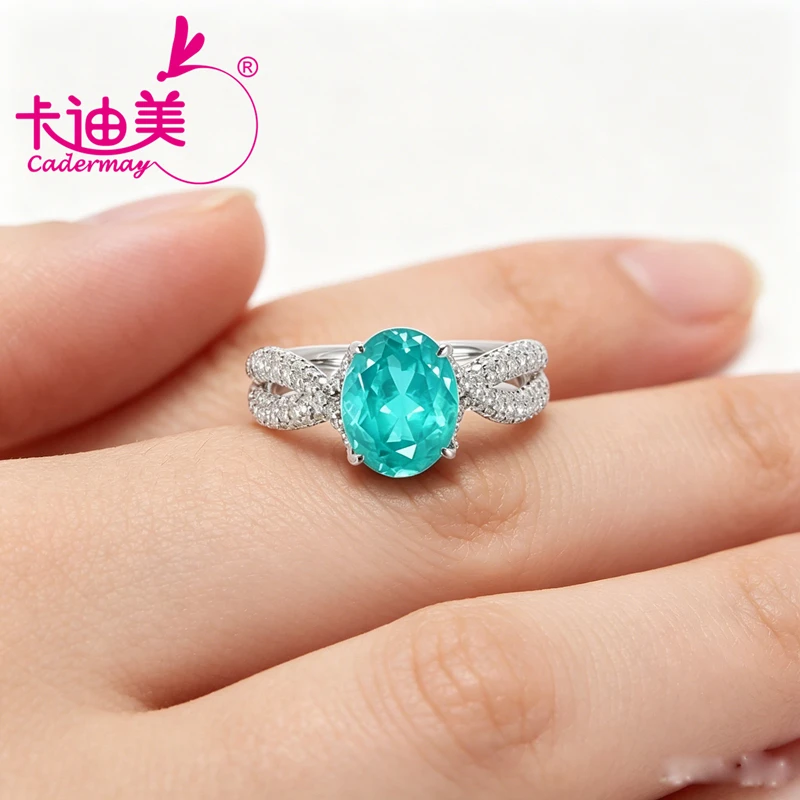 8x10mm Oval Cut Tsavorite Paraiba Color Lab Grown Yttrium Aluminum Garnet With Inclusions YAG Silver 925 Rings For Women Jewelry