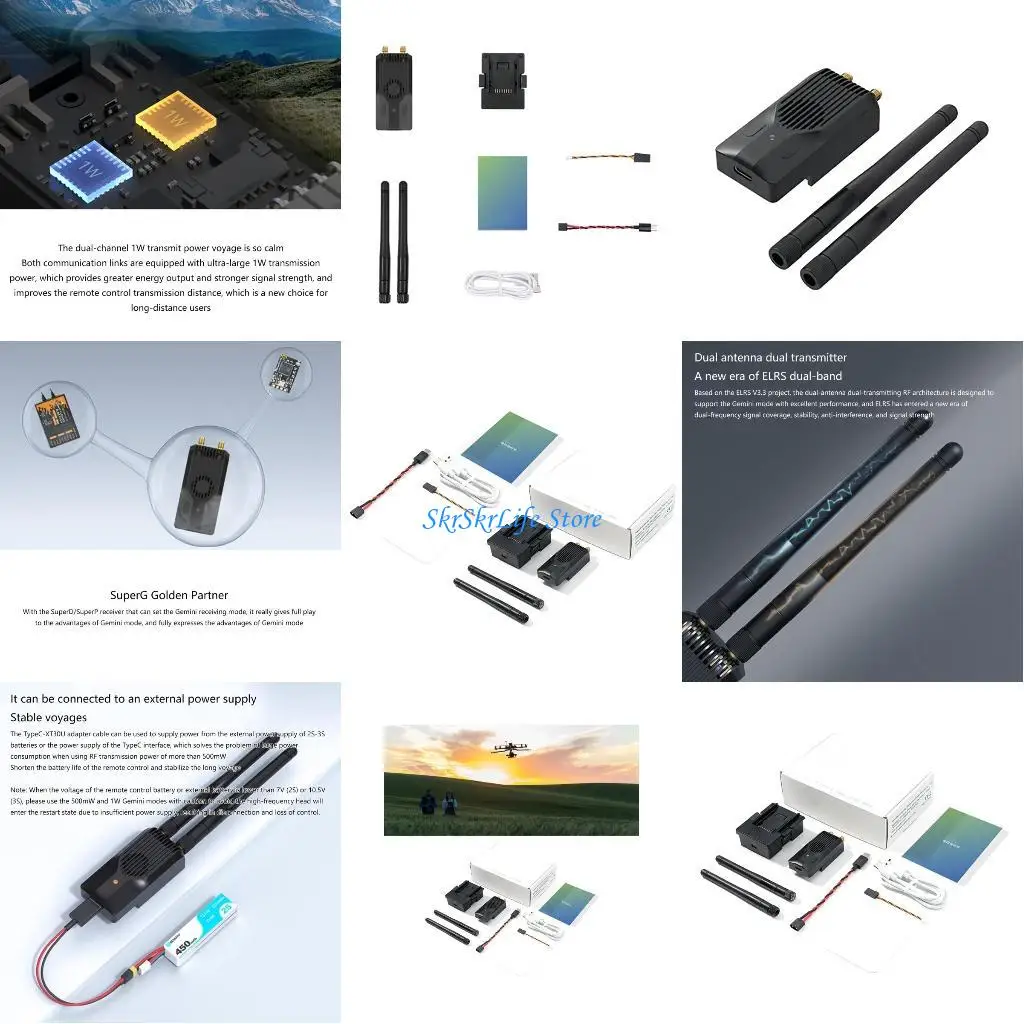 

E65E 1 Set SuperG Transmitters Double 1W Frequency Diversity Transmitters Module Board ELRS 2.4G with Data Cable
