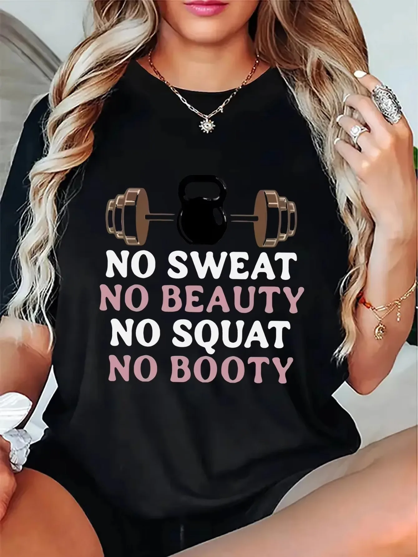 Funny Streetwear No Sweat No Beauty No Squat No Booty GYM Sports T Shirt Women's Men Cotton Tee Casual Summer Oversized Top
