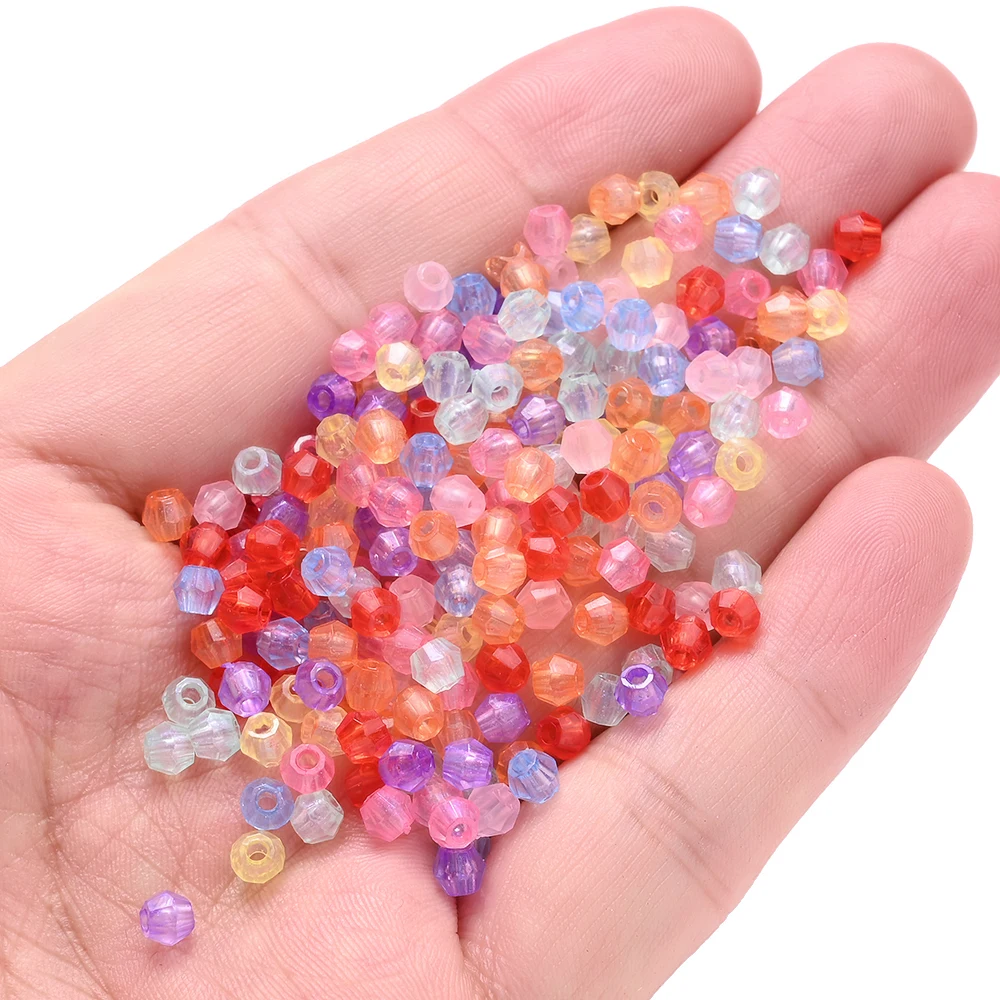 200-1000 Stück gemischte Farben 4mm facettierte transparente leuchtende Acrylperlen, Abstandsperlen für die Schmuckherstellung, DIY Armbänder, Halsketten – Detail 2