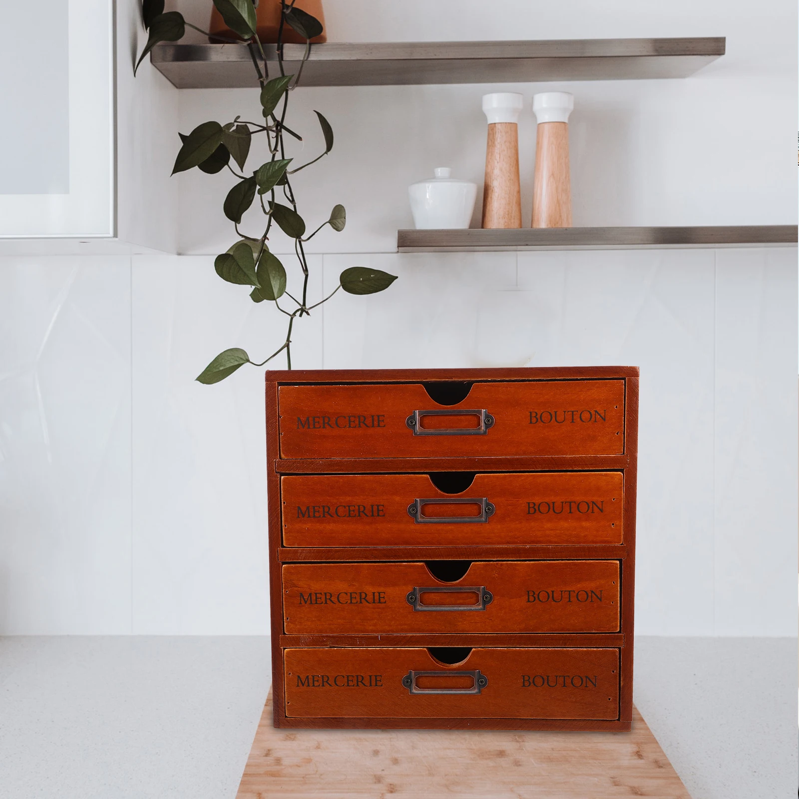 

Four layer Drawer Storage Box Retro Desktop Organizer Office Supplies Cabinet Cosmetics Holder Table Container Wooden Small