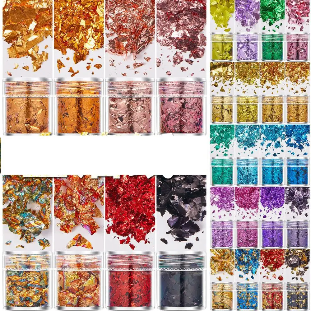 

4Bottles/Set Gold Foil Leaf Flake Craft For Epoxy Resin Mold Jewelry Making Decoration Gold Foil Paper Nail Art Glitter Supplies