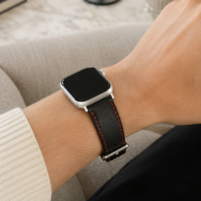 Stitching Leather Strap For Apple Watch Band 46mm 42 45 41 49 38 44 40mm Wrist Bracelet iWatch Series 12 11 10 9 8 7 6 SE 5 4 3