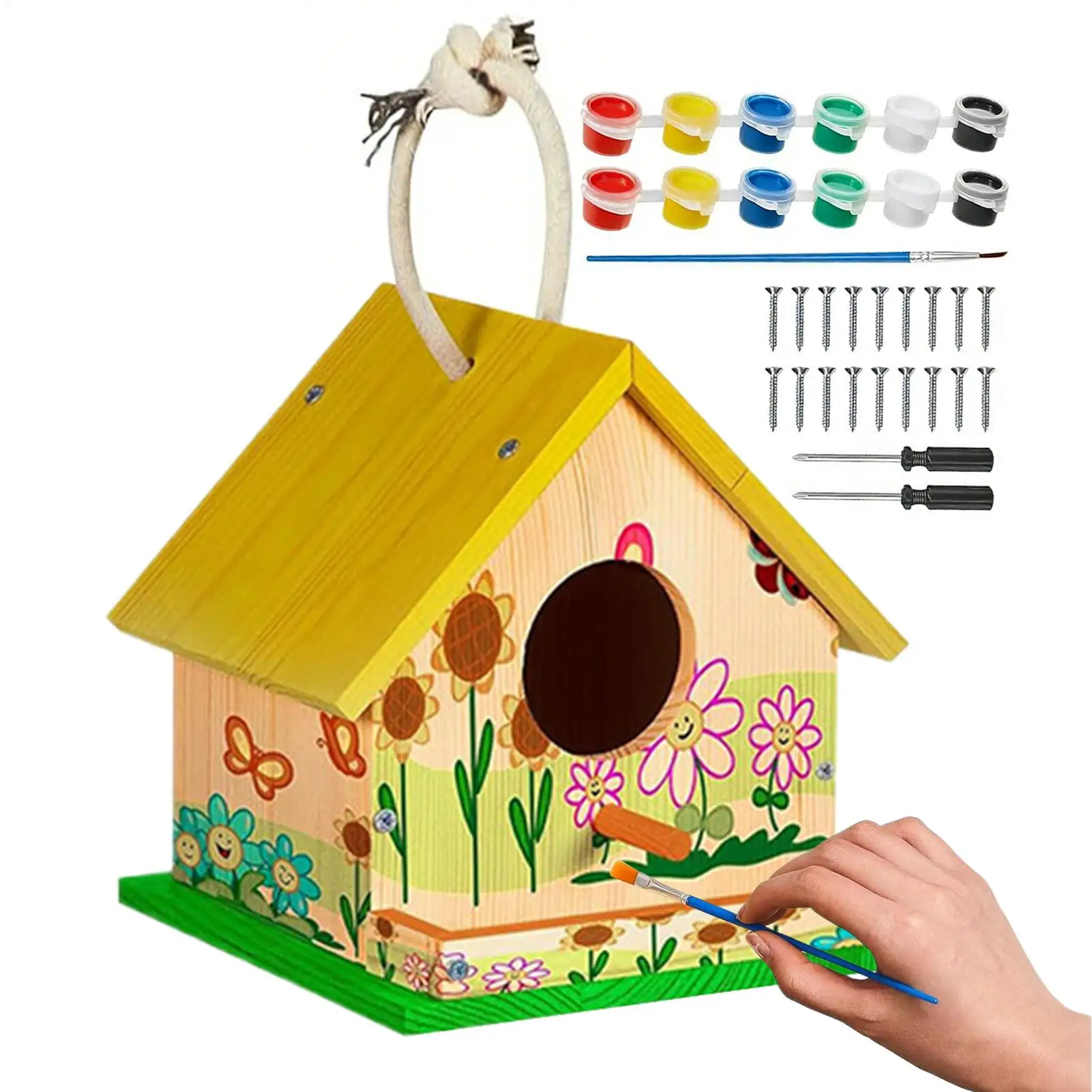 Bird House Kits Wooden DIY Birdhouse Kit Outdoor Freestyle Painting Arts & Crafts Projects With Paints Brushes Garden Yard Decor