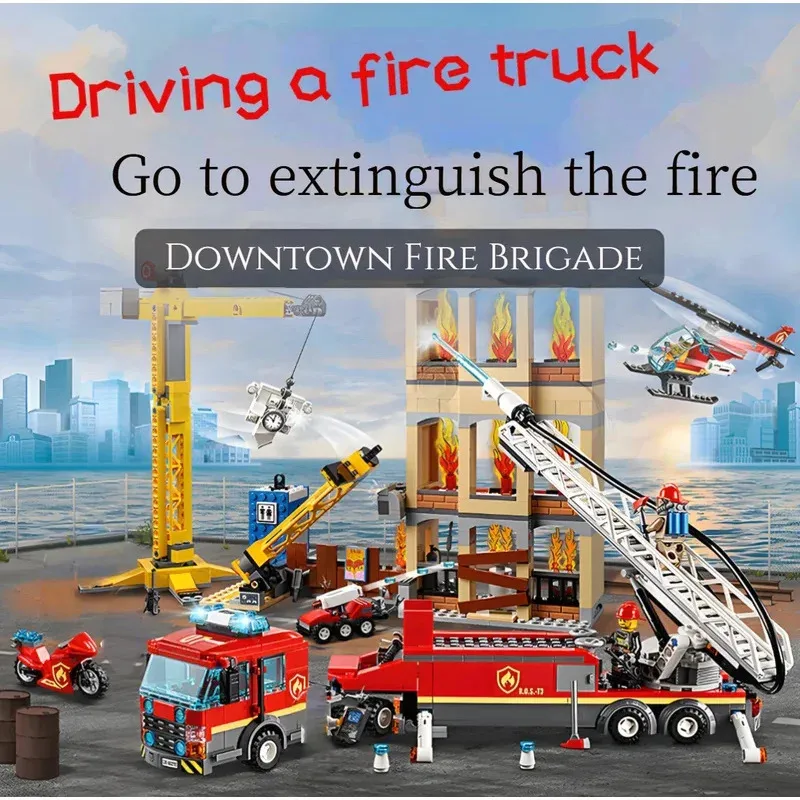 Stad serie 60216 Downtown Brandweer ladder model Bouwstenen Bakstenen verjaardagscadeau kerst Speelgoed Decoratieve ornamenten