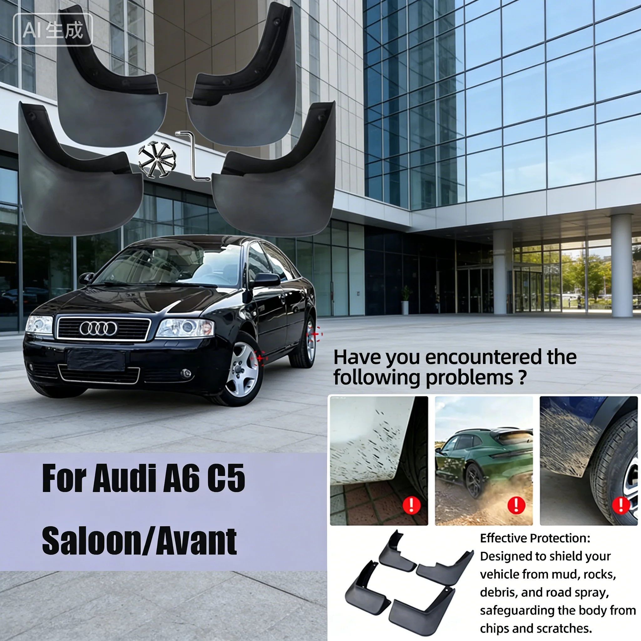 For Audi A6 C5 Saloon/Avant MudFlaps Splash Guards Audi A6 C5 Mudguards 4pcs 1997-2004 modify Accessories send screws