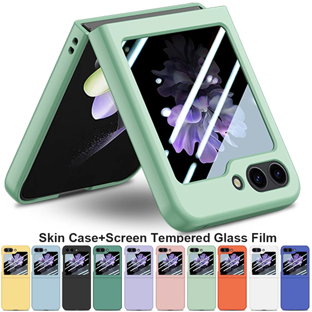 

Matte Case For Samsung Galaxy Z Flip 5 ZFlip5 Tempered Glass 360 Full Protector Anti-Fingerprint Skin Feeling Phone Back Cover