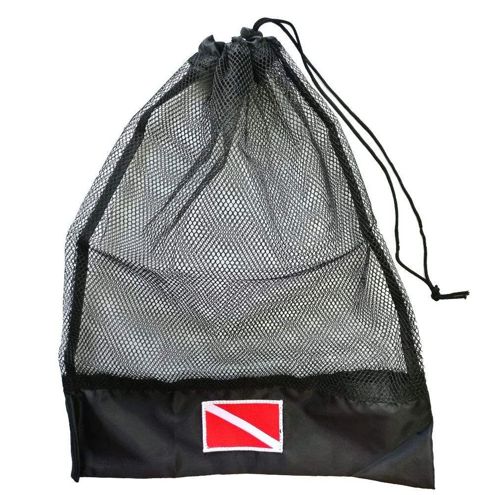 Scuba Diving Drawstring Mesh Bag Snorkel Gear Mask Storage Bag For Diver Swimming Beach Travel 15.5 x 12.5 inch