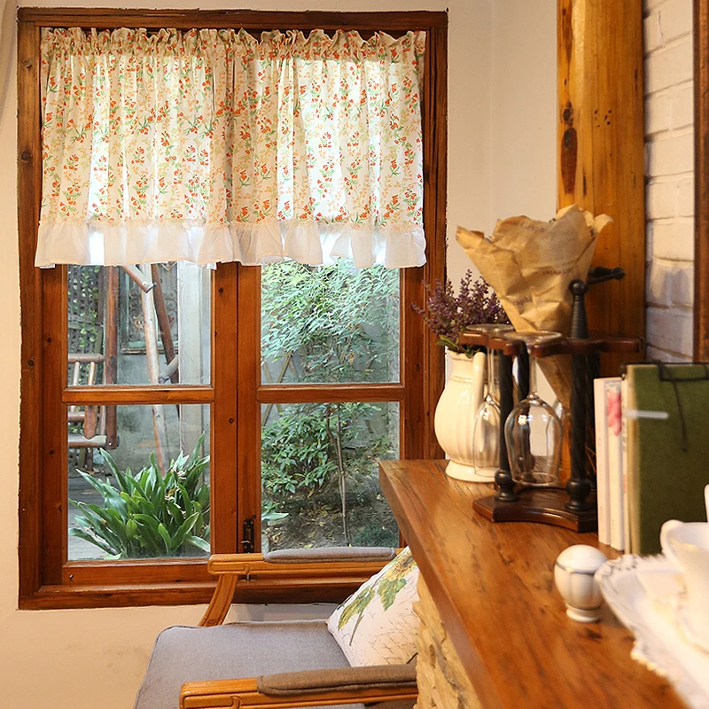 Cotton Linen Kitchen Curtains Handmade Short Curtain Tassels Window Valance Cafe Curtain Tiers for Farmhouse Bedroom Rod Pockets