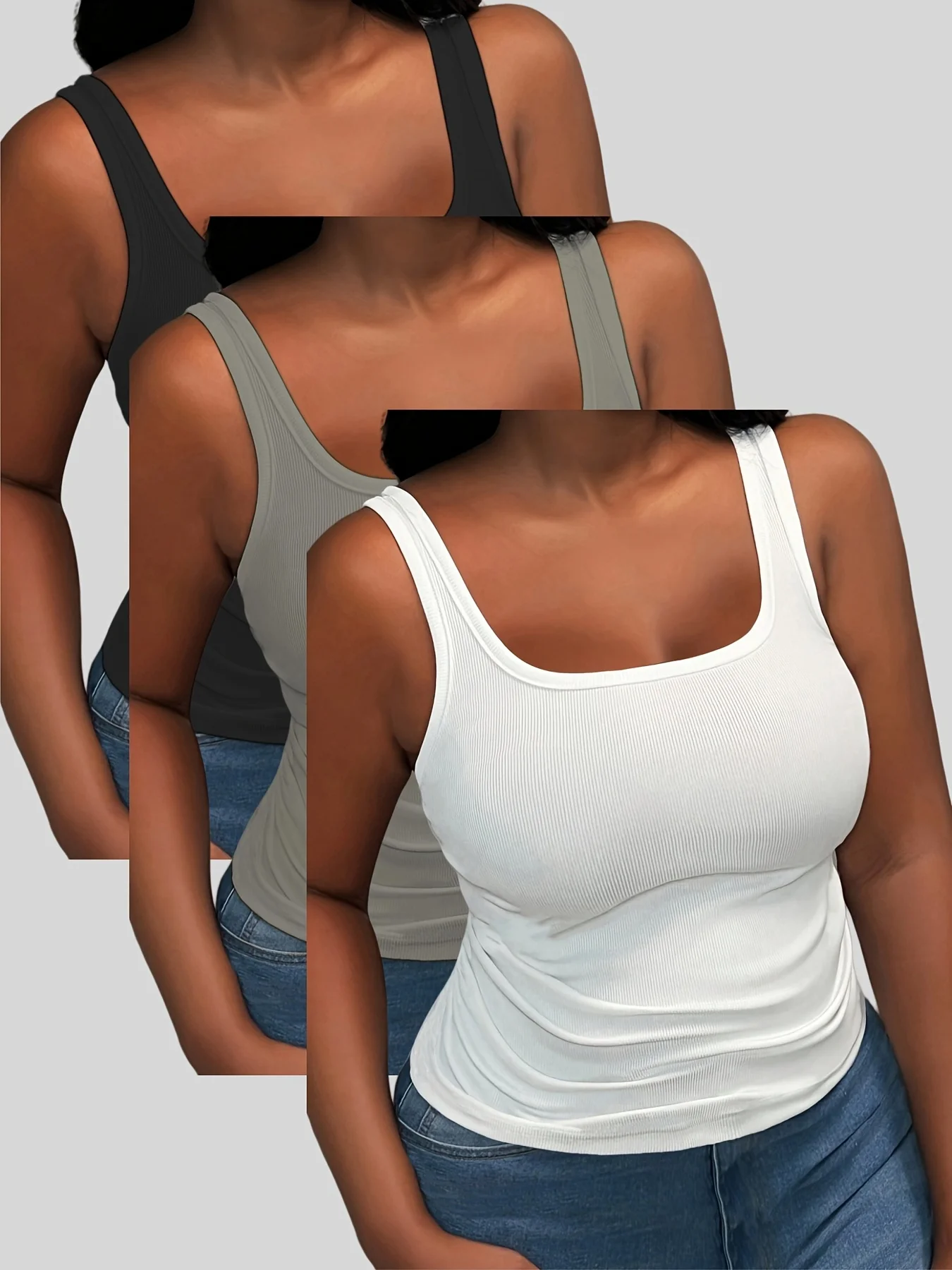 

Ladies' new fashion square-neck leisure plus-size vest three-piece set