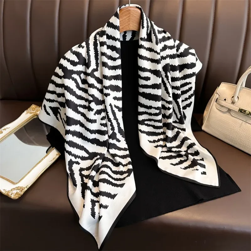 Fashionable Zebra-stripe Wraps 90*90cm Square Large Scarf Black White Stripe Summer Sun Protection Wraps