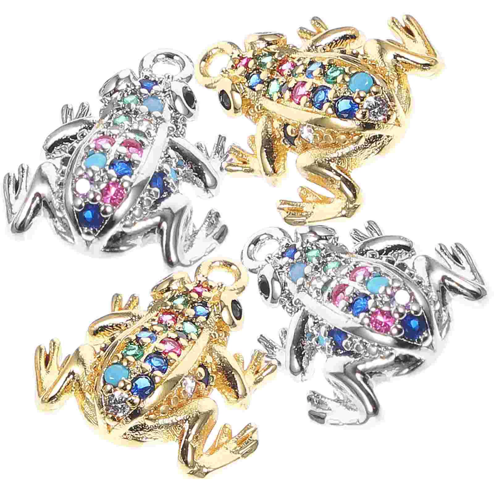 4 Pcs Fancy Color Diamond Frog Pendant Miniature Decors Bracelet Charms for Jewelry Making Metal Animal