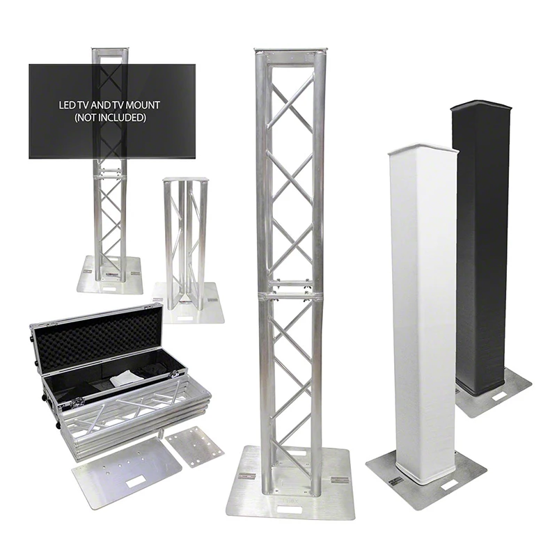 TourGo Aluminum DJ Lighting Truss Totem with Cover Scrim and TV Mount