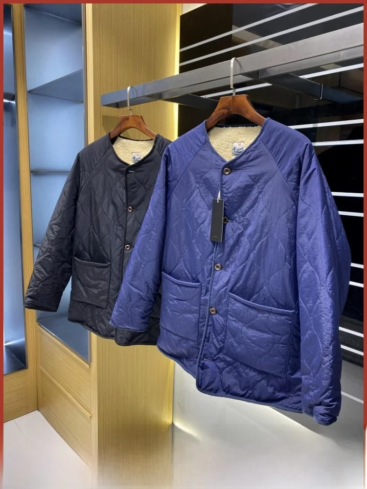 

Уличное мужское зимнее новое теплое однотонное хлопковое пальто без воротника Jaet с наполнителем из овчины Thi Long Sve пальто-стойка