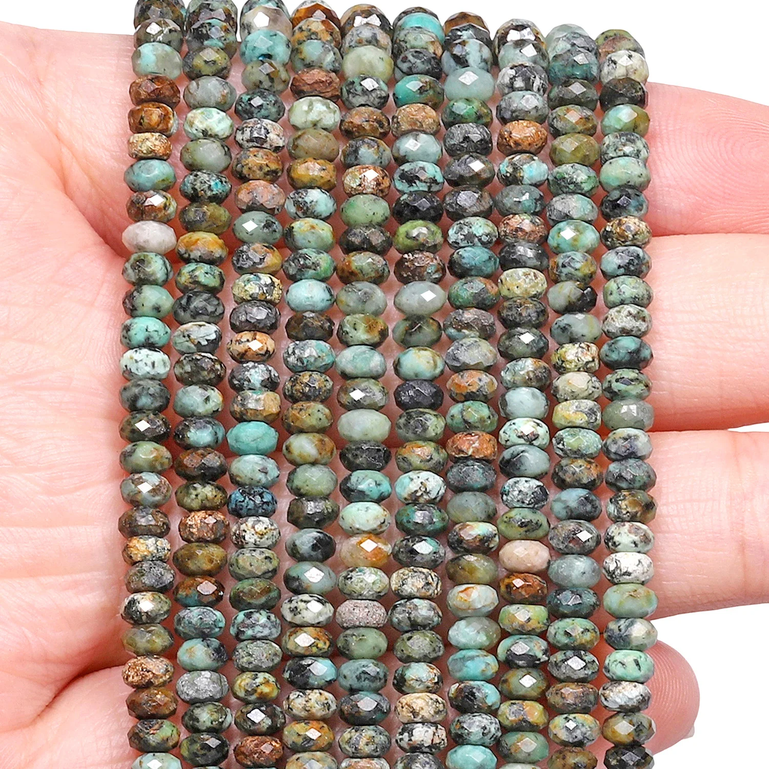 Natural African Turquoise Stone Beads 4x2mm Faceted Flat Round Rondelle Shape Beads for Jewelry Making Diy Accessories