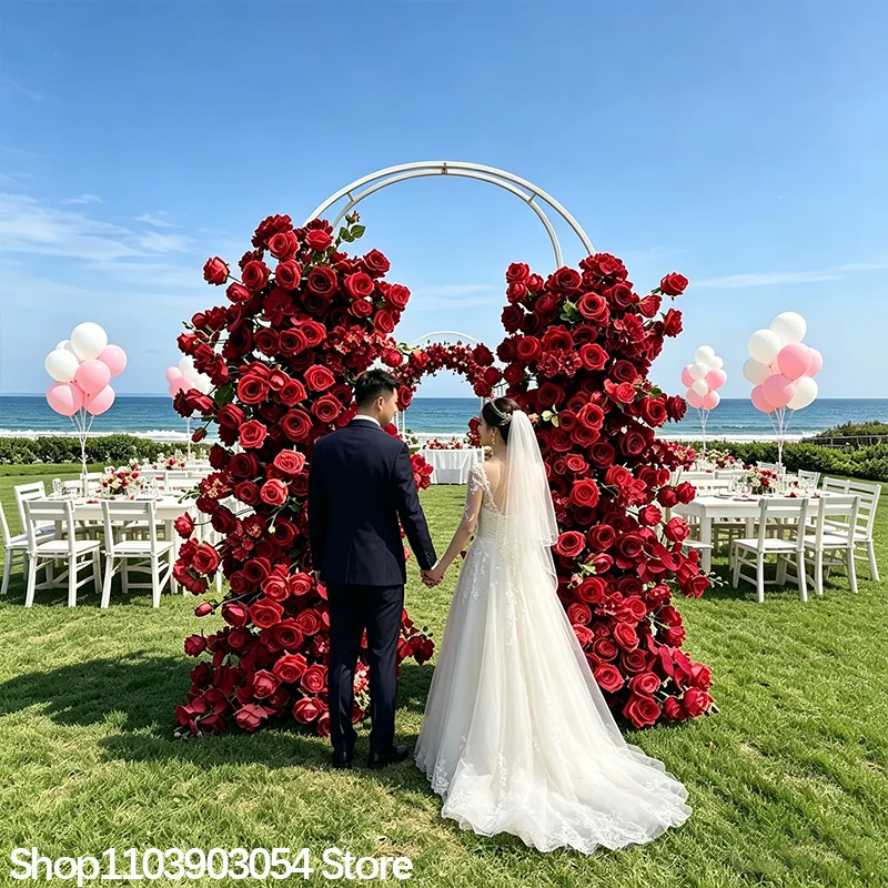 Rote Rosenblumenreihe, künstliches Blumenpaneel, stilvolles Deko-Accessoire, ideal für Hochzeitskulissen, Bühnen, Feiertagspartys und Event-Layouts. – Detail 1