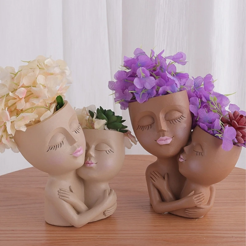 Two Man Hug Concrete Silicone Pot Mold Succulent Flowerpot Clay Cement Plaster Molds DIY Home Garden Flower Pots Mould