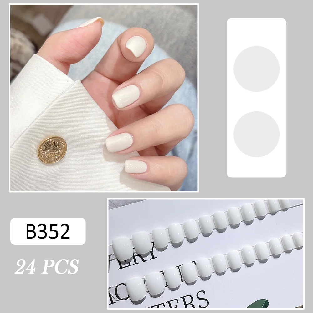 Conjunto de unhas falsas de cor sólida, 24 peças, prensa em unhas quadradas curtas, usável, reutilizável, adesivo, cobertura completa, pontas de unhas da moda