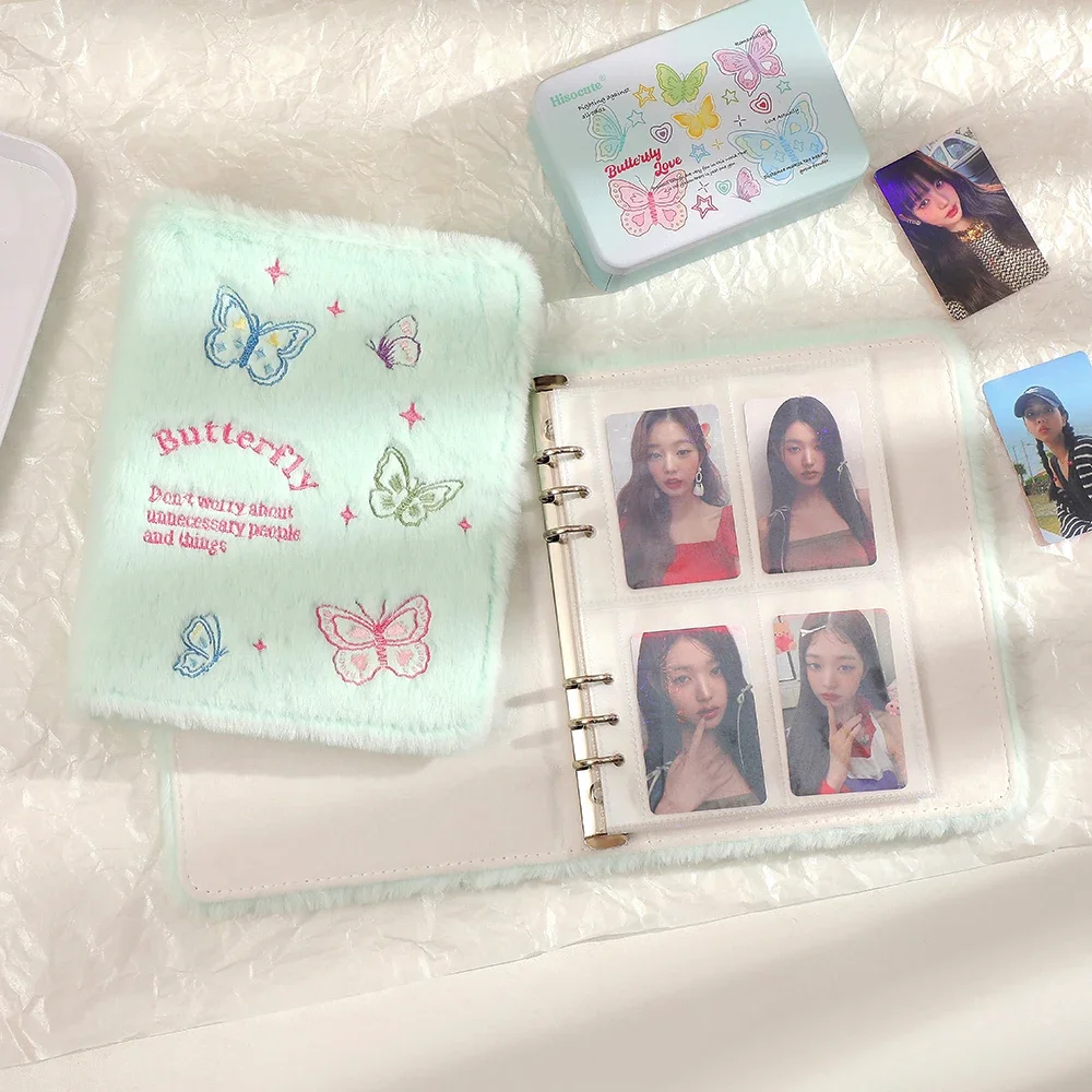 Ins 4 Palace Grid Storage Album 10pcs Inner Page Korean Plush Butterfly Binder  Album Polaroid Star Chasing Card Album