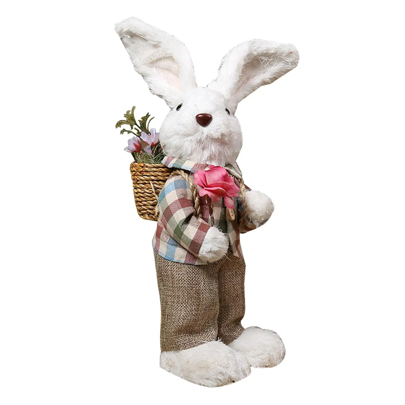Standing Rabbit Statue Easter Bunny Figurine Animal Easter Decor Cute Sculpture Woven for Home Courtyard Balcony Outdoor Yard