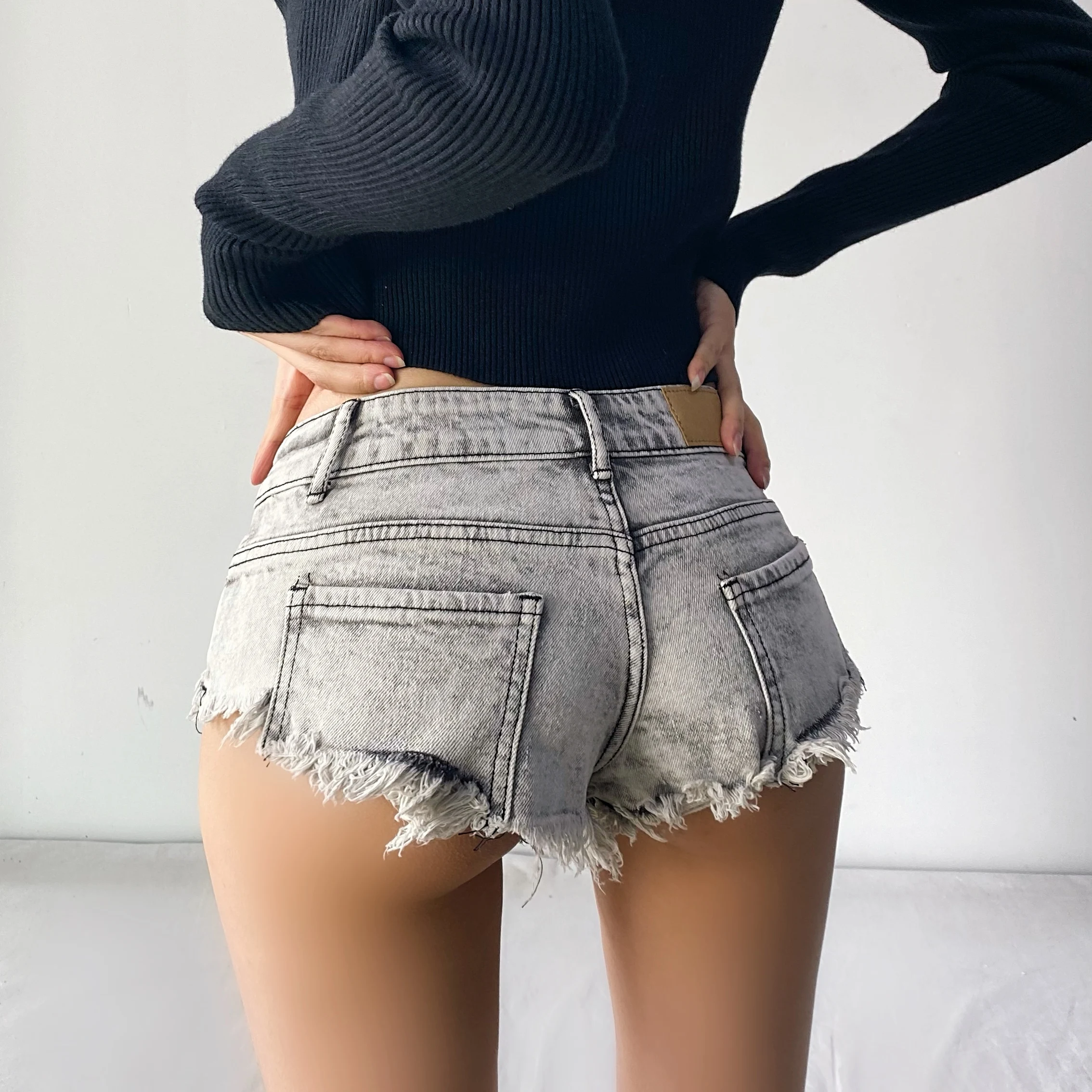 Women's Jeanseuro-American Style Summer Women's New Super Short Hairy Mini Denim Shorts Washed White Package Buttock Pants