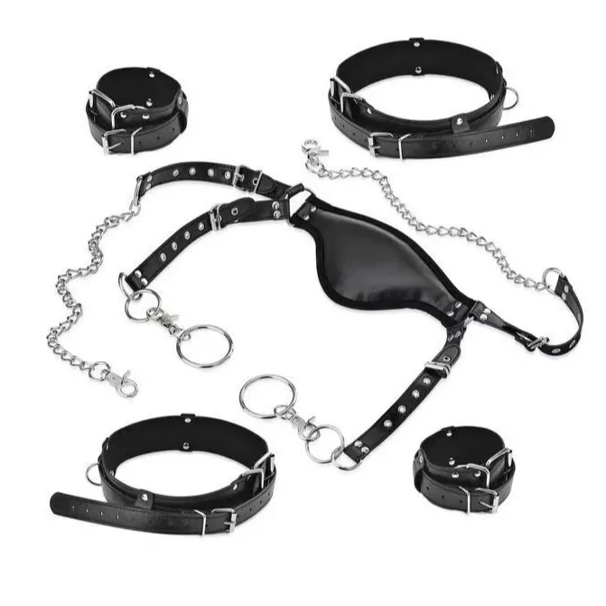Adjustable BDSM Bondage Restraint Set Wrist Thigh Ankle Cuffs Leather Iron Chain Beginner Erotic Game Gear Adult 18+ For Couples