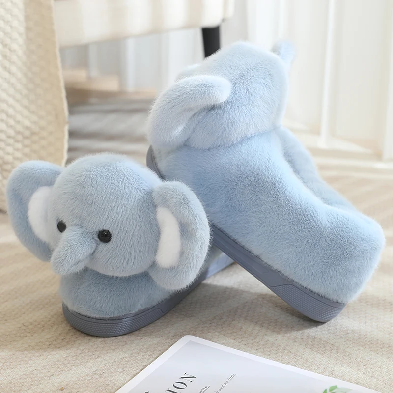 Scarpe in cotone per la casa con elefante adorabile Scarpe calde in peluche Pantofole comode Ragazzo Ragazza Coppia Scarpe soffici Suola spessa Regali antiscivolo