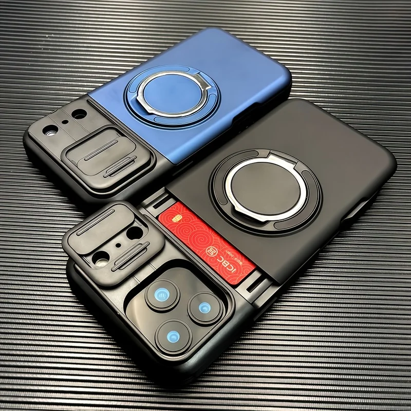 Luxury Armored Sliding Lens Cover Phone Case  for Iphone 17 16 15 14 13Pro Max 360° Rotating Bracket Insert Card Package Design view 5