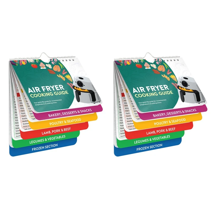 2 PCS Air Fryer Cheat Sheet Magnets Cooking Guide Booklet Paper 15X17.8Cm Air Fryer Magnetic Cheat Sheet Set Cooking Times Chart