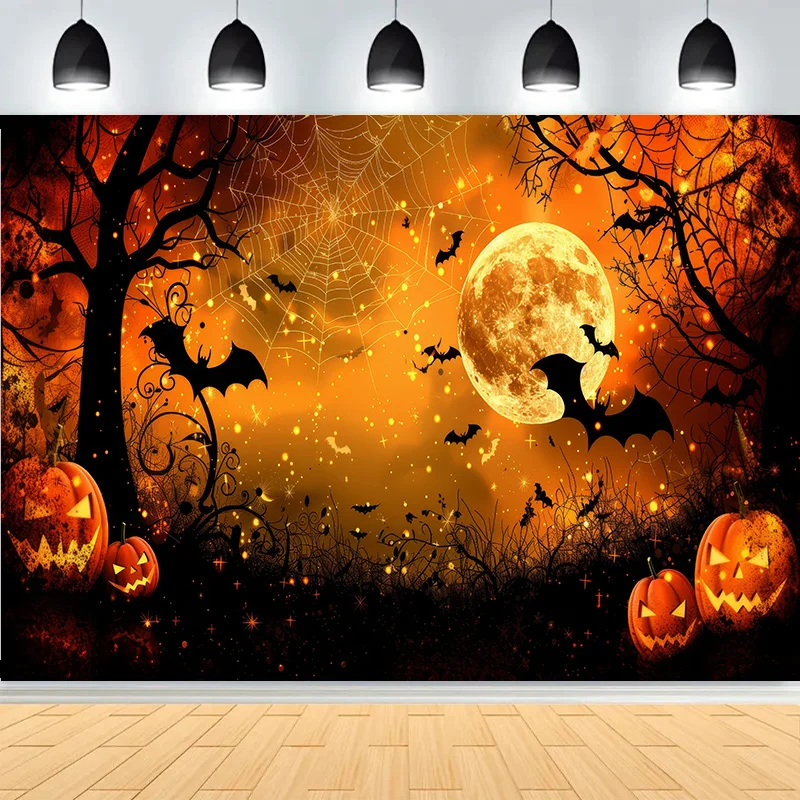 ผี Jack-o'-Lantern วันฮาโลวีนการถ่ายภาพฉากหลังปราสาทปีศาจสยองขวัญฟักทอง Moon Hallows-Eve พื้นหลัง KB-13