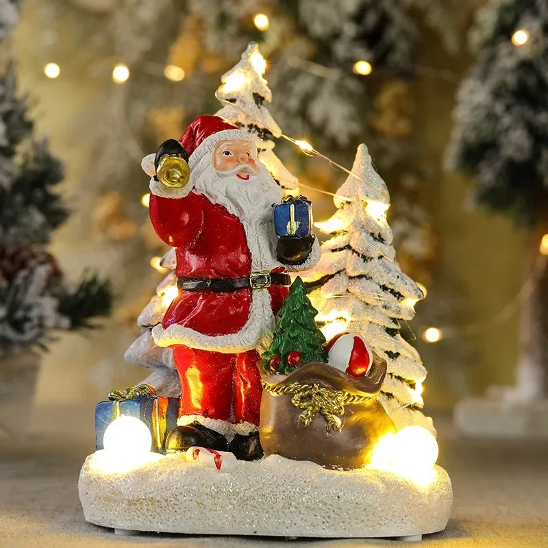 Christmas Decoration Battery Powered Lighting Santa Claus House Christmas Tree Gift Snowman Scene Decoration Ornaments Gift