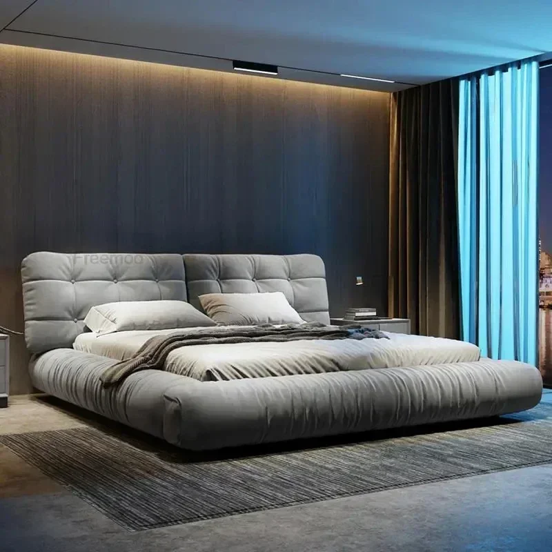 

Modern Minimalist Double Bed Bedroom Furniture King Size Bed Technology Frosted Cloth Queen Size Frame Home Furniture