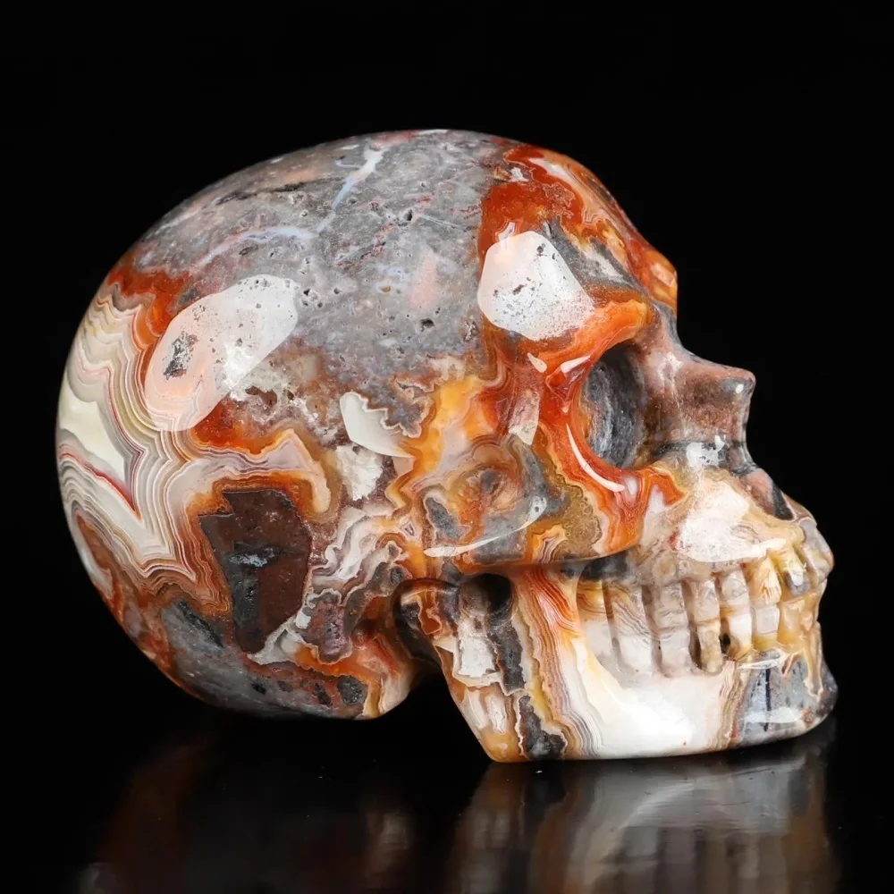 1pc Natural Money Agate Skull Gothic Home Decor, Jewelry Making, Father's Day Gift - Intricate Eye Sockets