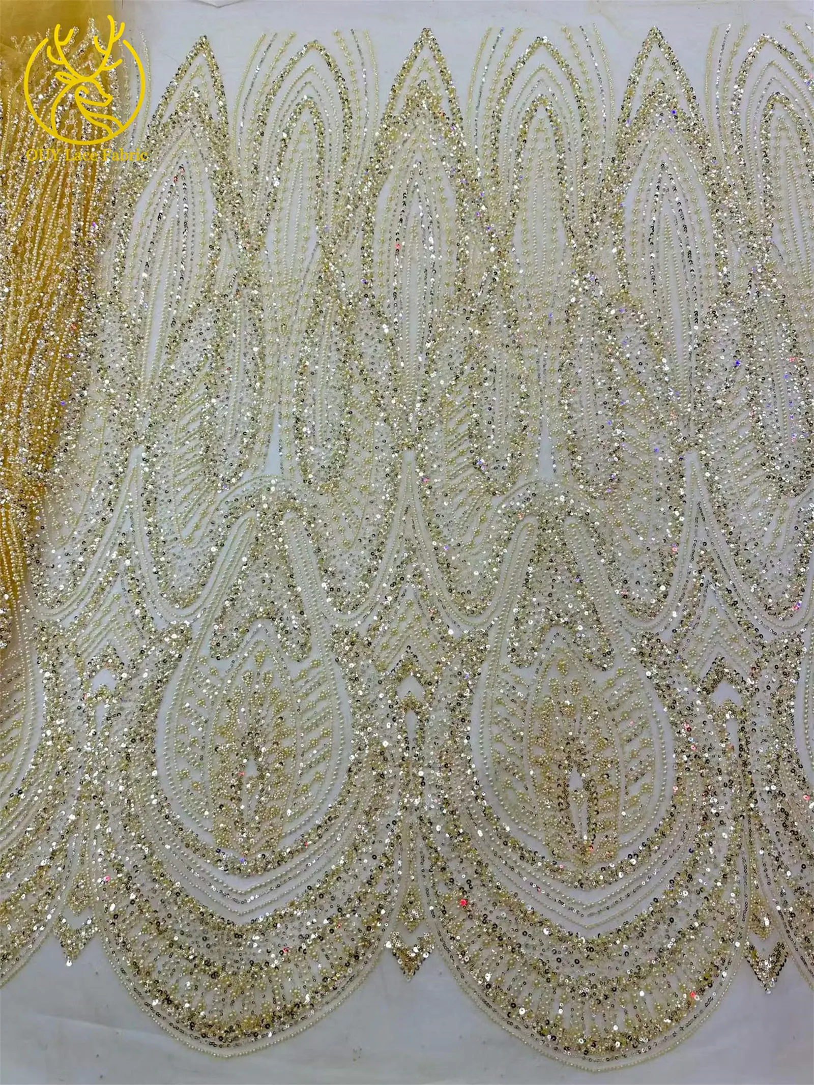 2026 Eleganter nigerianischer afrikanischer Bräutigam-Spitzenstoff mit Perlen, hochwertiger französischer Tüll-Pailletten-Spitzenstoff für Abendkleider, 5 Yards – Detail 6