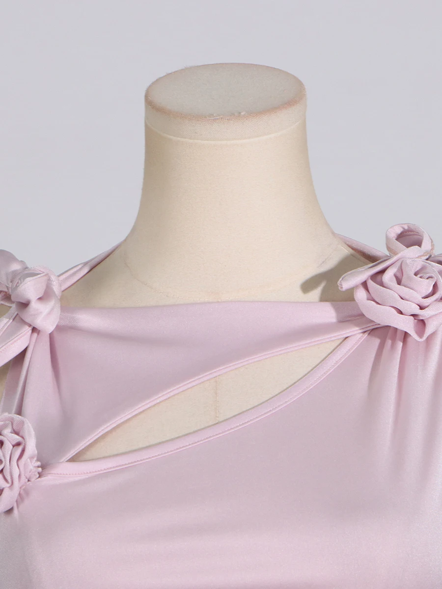 فستان VGH مزين بالتخسيس الصلب للنساء بياقة دائرية بدون أكمام وخصر عالٍ فساتين مفرغة جديدة للسيدات