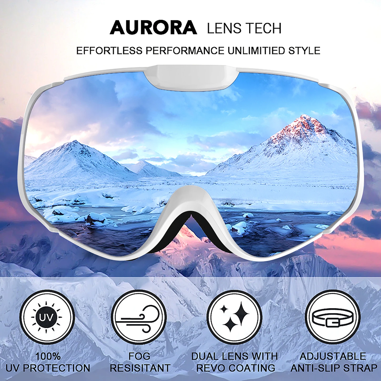 Ski Goggles,OTG Anti-Fog Snowboard Skate Snowmoblie Double Layer Spherical Lens Snow Goggles Men Women M4