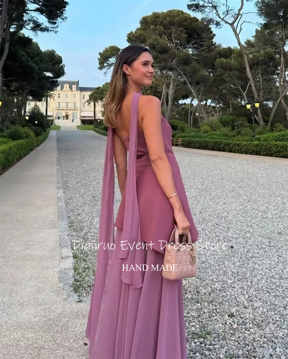 Dianruo Элегантные струящиеся вечерние платья Асимметричные шифоновые платья для выпускного вечера без рукавов без бретелек с лентами Robe D'été Femme по индивидуальному заказу