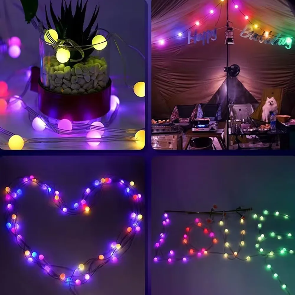LED Round Ball String RGBIC  5V USB Bluetooth APP Music Controller Dream Color Light Waterproof Outdoor Decoration 5M/10M
