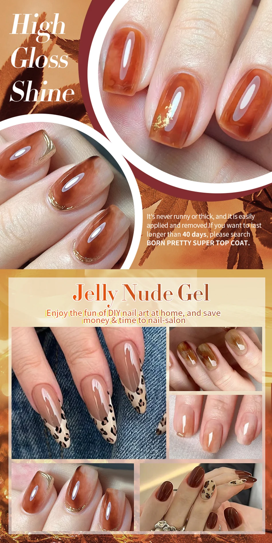BORN PRETTY 10ml Nude Brown Jelly Nagelgel-Lack Herbst Winter Transparentes Soak-Off UV LED Nagelgel für Nagelkunst Salon DIY – Detail 3