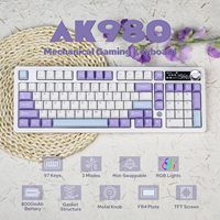 AJAZZ AK980 Mechanical Gaming keyboard, 2.9cm TFT Screen, Volume Knob, 98-Key Gasket Structure, RGB Lighting, Hot-Swappable PR4