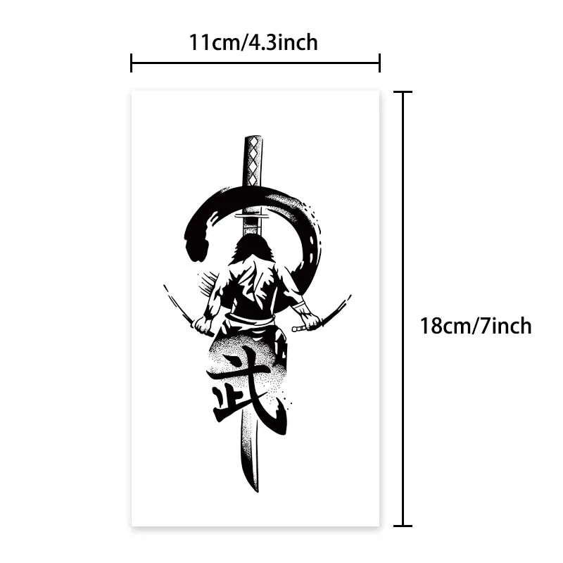 Durable Waterproof for One to Two Weeks Katana Sword Pattern Temporary Tattoo Stickers Simulated Non-Reflective Fake Tattoos